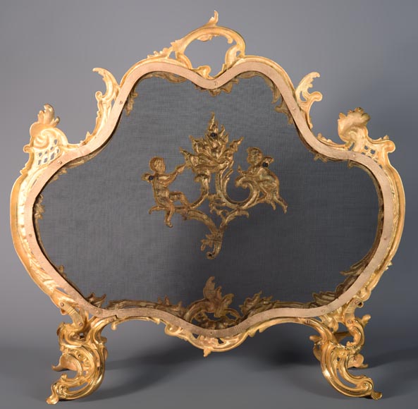 Louis XV style spark screen in gilded bronze-8
