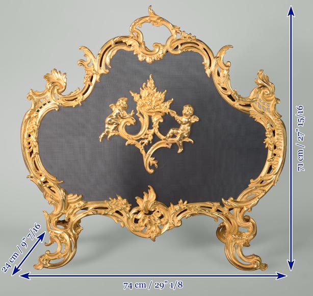 Louis XV style spark screen in gilded bronze-9