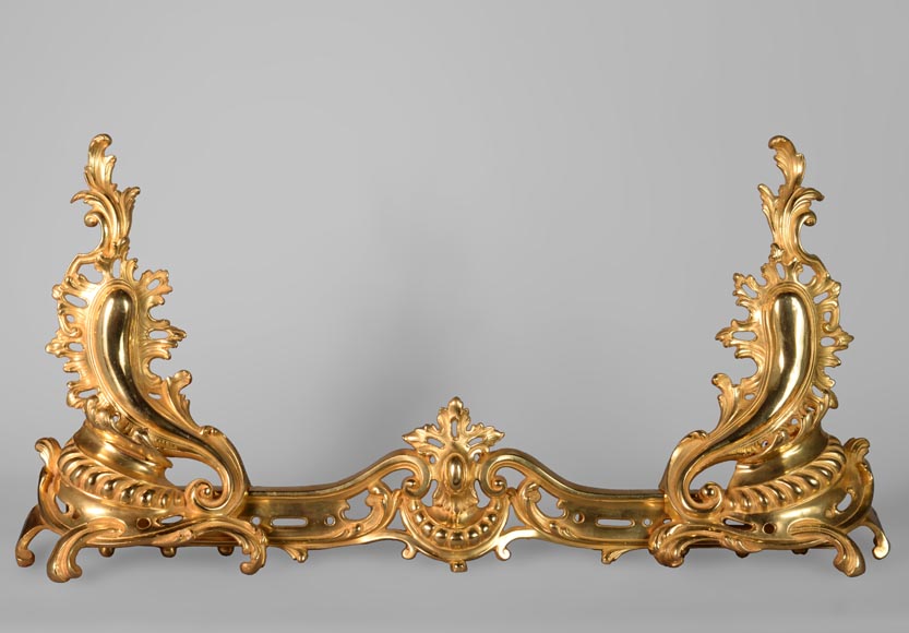 Beautiful Louis XV style gilt bronze fire fender-0