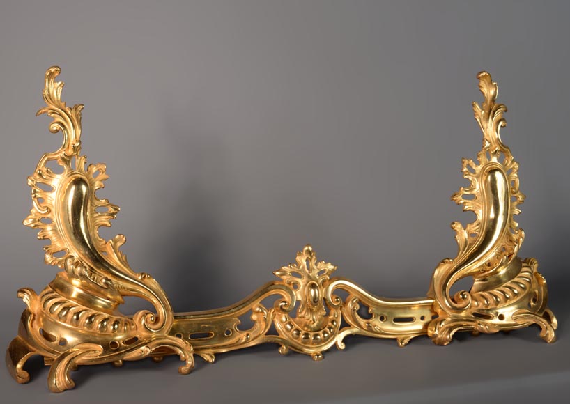 Beautiful Louis XV style gilt bronze fire fender-1
