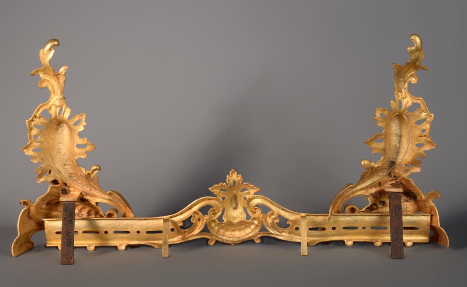 Beautiful Louis XV style gilt bronze fire fender-7