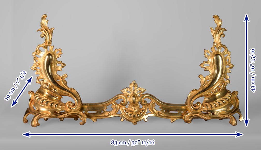 Beautiful Louis XV style gilt bronze fire fender-8