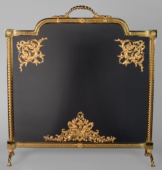 Gilded bronze firescreen with angel decoration-0