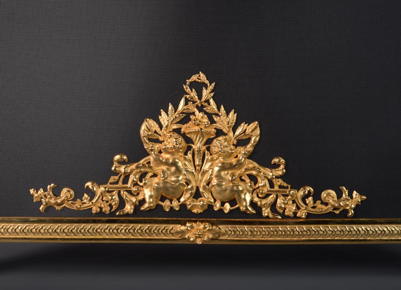 Gilded bronze firescreen with angel decoration-4