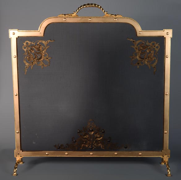 Gilded bronze firescreen with angel decoration-7