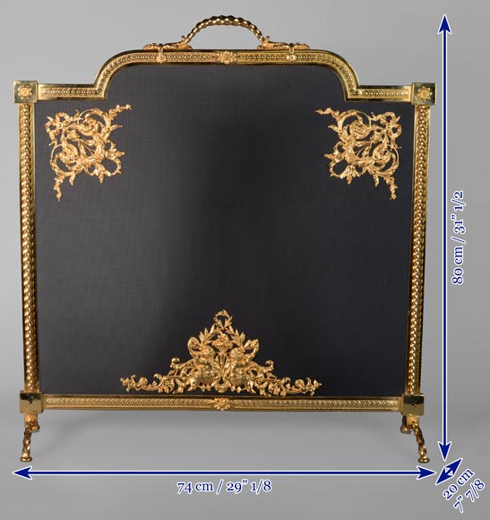 Gilded bronze firescreen with angel decoration-8