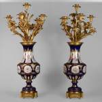 Pair of Girandoles in bronze and Sèvres porcelain