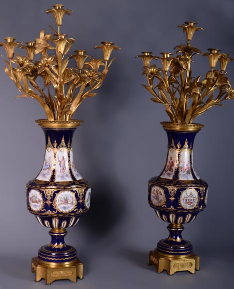 Pair of Girandoles in bronze and Sèvres porcelain-1