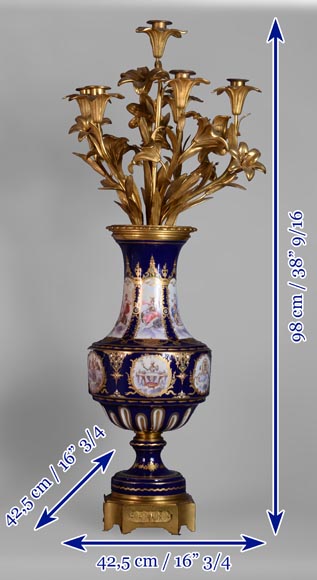 Pair of Girandoles in bronze and Sèvres porcelain-15