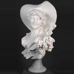 F. SAUL - Jeune fille au chapeau dans les vignes, carved bust in Carrara marble
