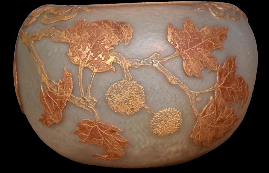 Daum Nancy — “Maple Leaves” Art Nouveau Acid-Etched Glass Vase