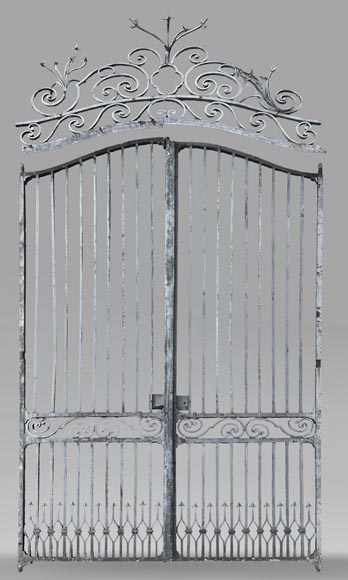 Wrought iron double panel gate with spikes-0