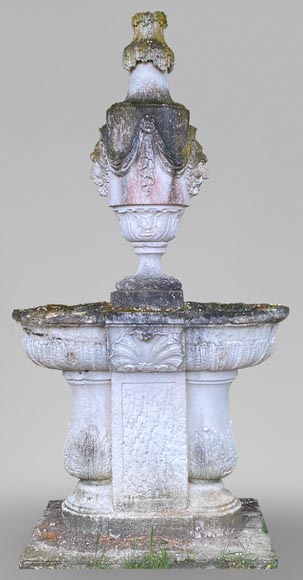 Regence style garden fountain with double basin in stone-0