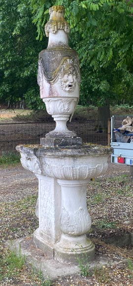 Regence style garden fountain with double basin in stone-5