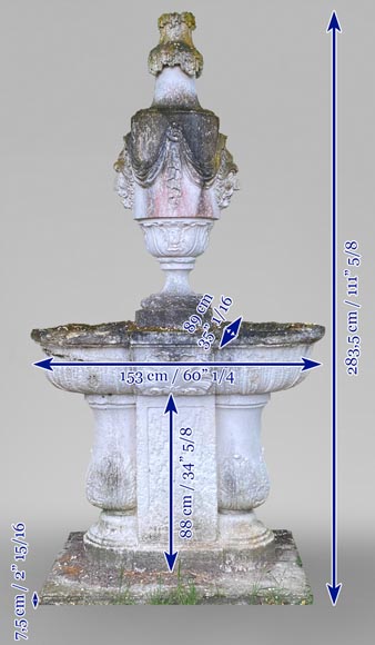 Regence style garden fountain with double basin in stone-8