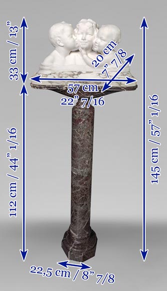 Affortunato GORI, Sculpture in Carrara marble depicting three busts of children on its original   column-12
