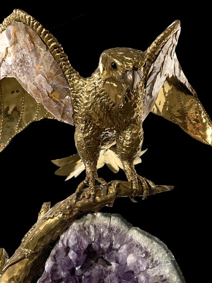 Richard Faure & Isabelle Faure (attributed to) Modern Eagle Lamp in Metal and Amethyst-2