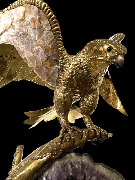 Richard Faure & Isabelle Faure (attributed to) Modern Eagle Lamp in Metal and Amethyst-3
