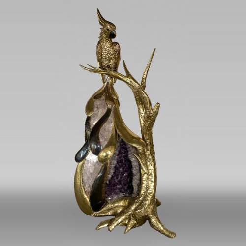 Jacques Duval-Brasseur (attributed to) Modern Parrot Lamp in Metal and Amethyst
