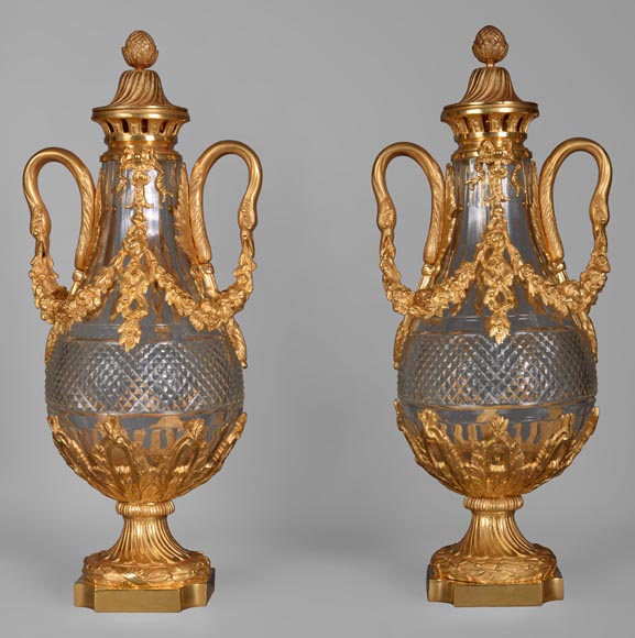Pair of Louis XVI style crystal and gilt bronze vases-0
