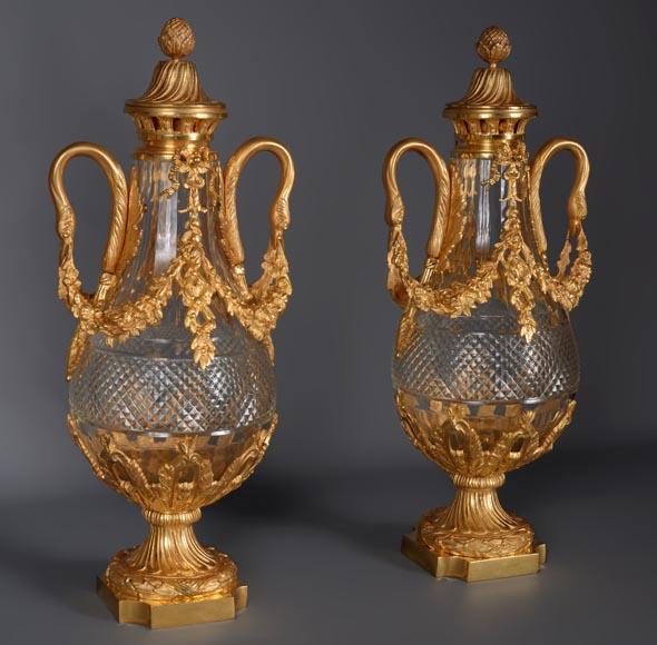 Pair of Louis XVI style crystal and gilt bronze vases-1