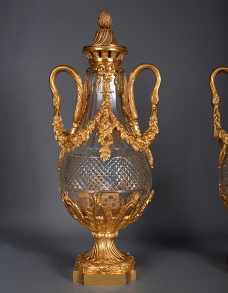 Pair of Louis XVI style crystal and gilt bronze vases-2