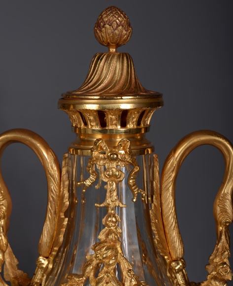 Pair of Louis XVI style crystal and gilt bronze vases-4