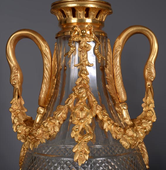 Pair of Louis XVI style crystal and gilt bronze vases-5