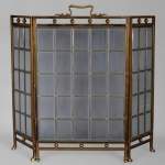 English fire screen in brass and bevelled glass, Napoleon III period
