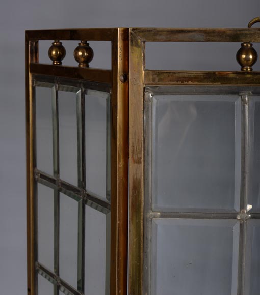 English fire screen in brass and bevelled glass, Napoleon III period-3