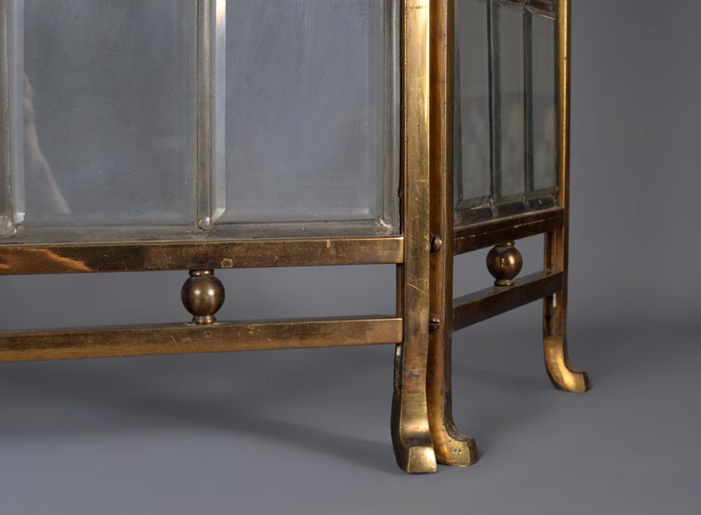 English fire screen in brass and bevelled glass, Napoleon III period-6