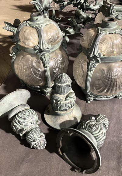 Three pairs of cast iron sconces, after models of the Alexandre III bridge-7