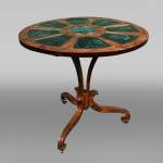 A pedestal table with a very rare enamel decoration from the Rubelles faience factory