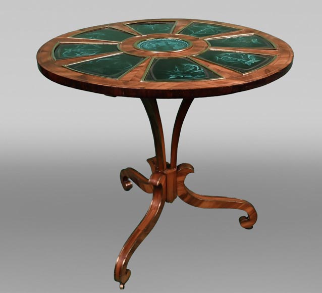 A pedestal table with a very rare enamel decoration from the Rubelles faience factory-0