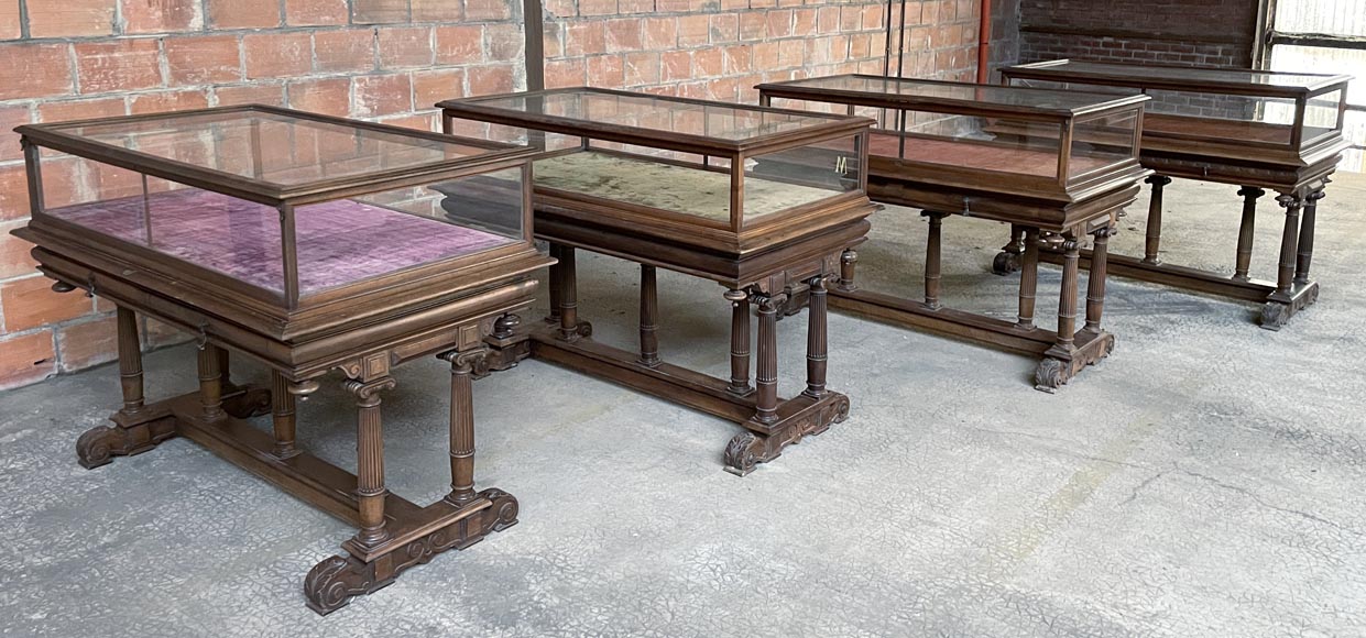 Set of 4 Napoleon III-style walnut display cases-1