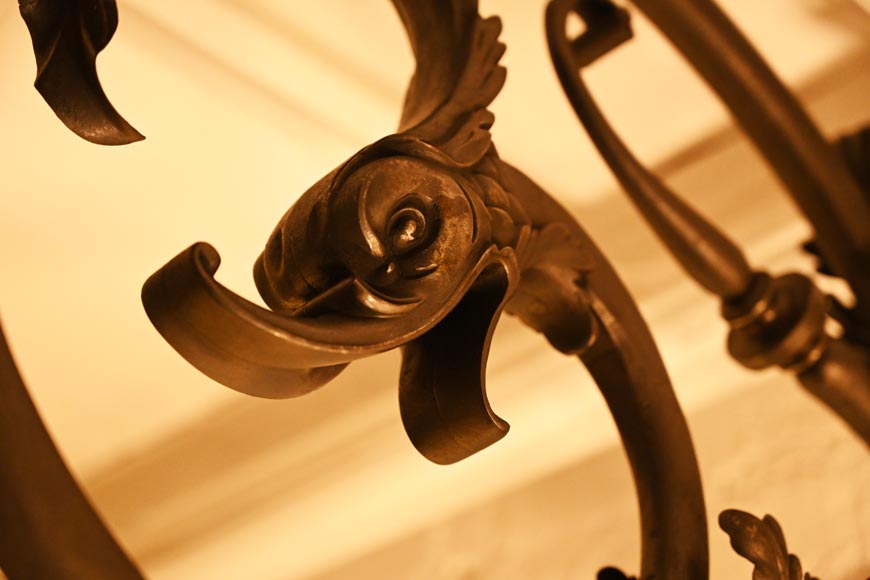 Pair of neo-Gothic lanterns with fleur-de-lis and dolphins, circa 1895-16