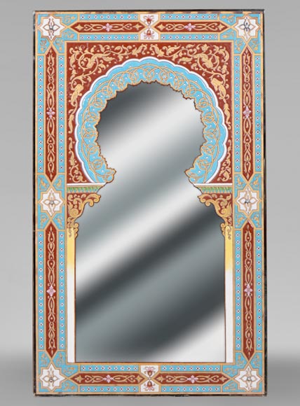 Mirror with polychrome enamel decoration of Nasrid inspiration signed and dated 1886-0