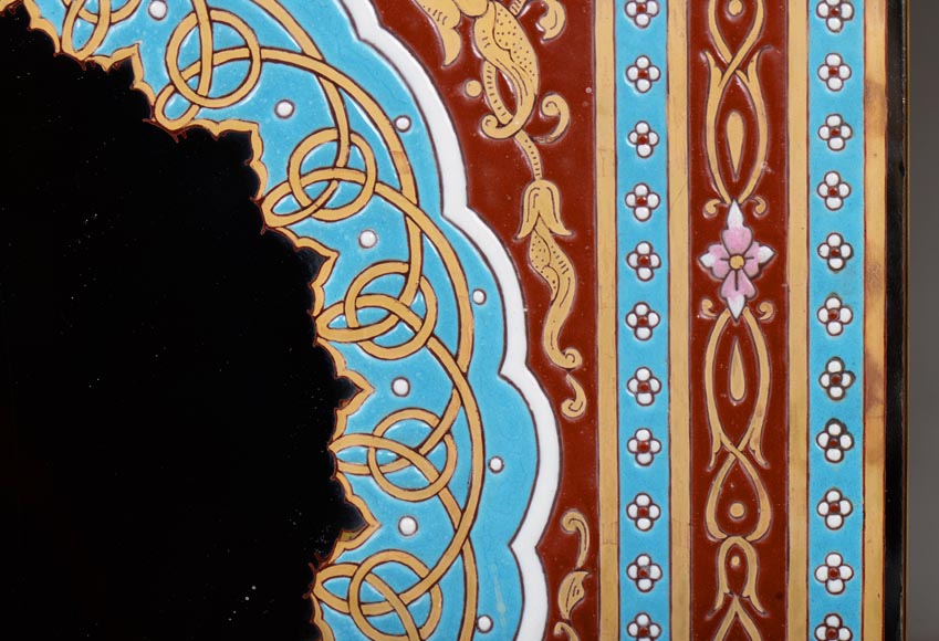 Mirror with polychrome enamel decoration of Nasrid inspiration signed and dated 1886-5
