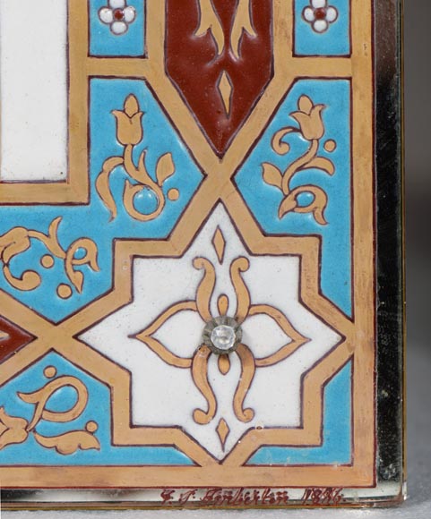 Mirror with polychrome enamel decoration of Nasrid inspiration signed and dated 1886-9