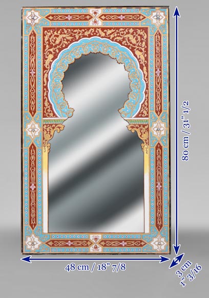 Mirror with polychrome enamel decoration of Nasrid inspiration signed and dated 1886-11