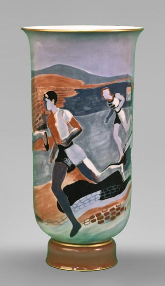 Sèvres and K. LIEVEN - Pair of porcelain vases decorated with runners-1