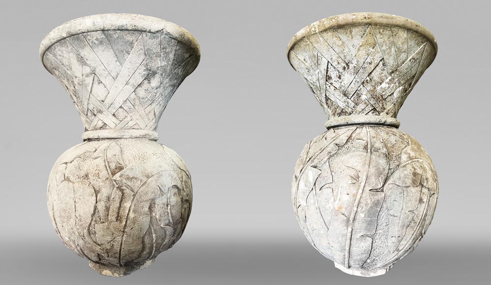 Pair of stone garden vases-0