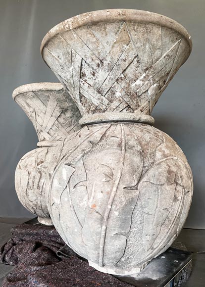 Pair of stone garden vases-5