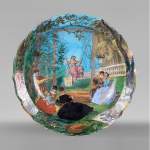 Théodore DECK (ceramist), Eugène GLUCK (painter), Ornamental dish decorated with a bucolic scene with an escarpolette