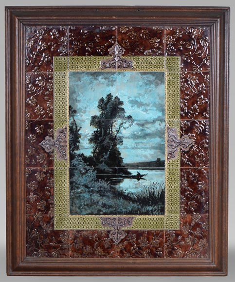 Glazed Earthenware Wall Panel with Nocturnal Landscape Glazed Earthenware Wall Panel with Nocturnal Landscape-0