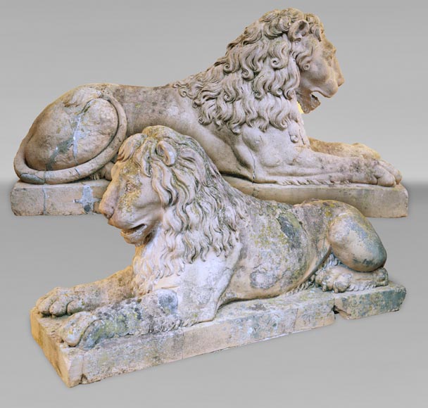 Pair of terracotta lion statues, 18th century-0