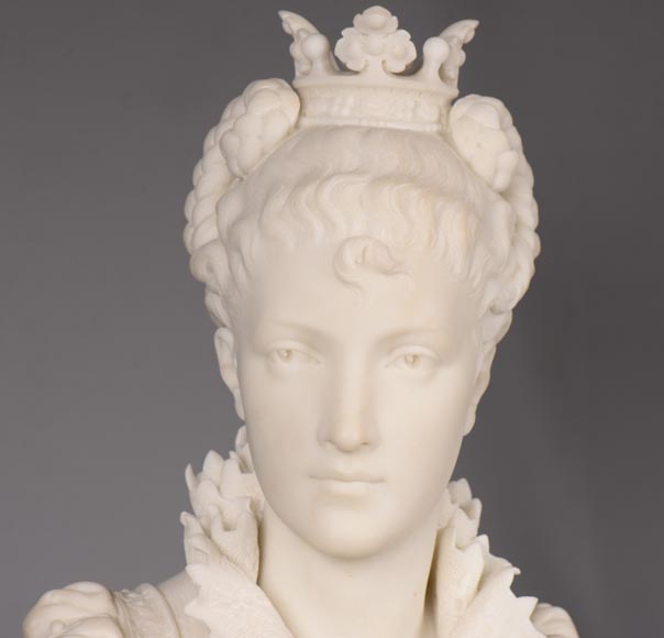 FAURE DE BROUSSÉ - Bust of a woman in Renaissance costume in statuary marble-4