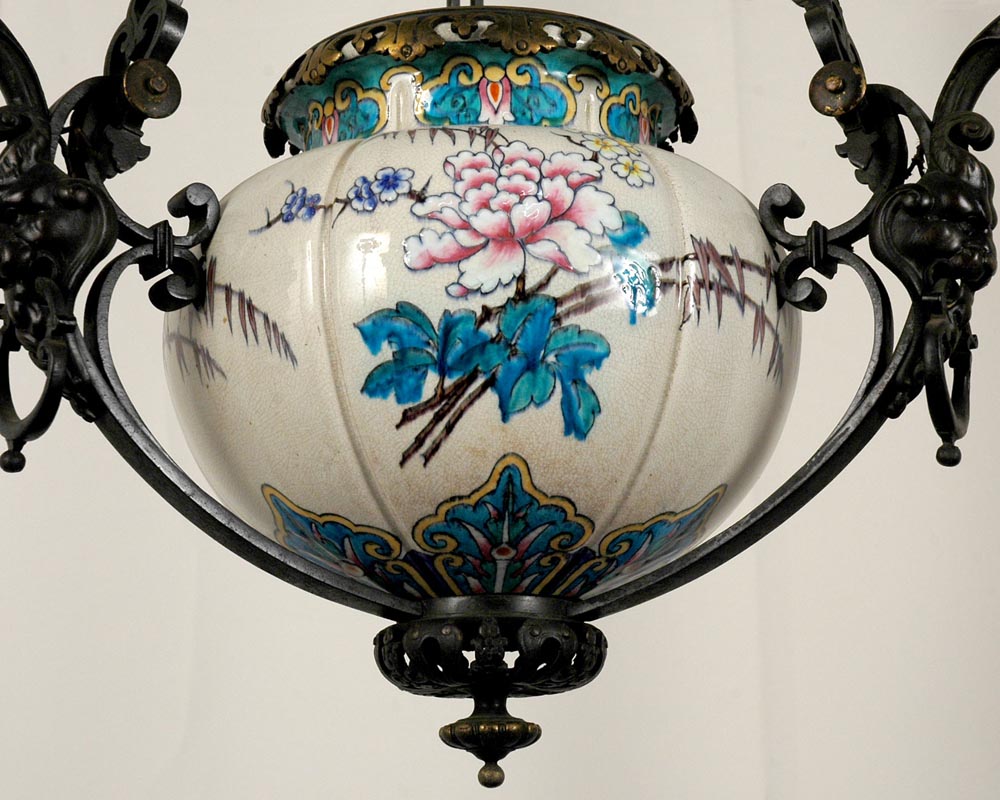 JULES VIEILLARD AND CO (Attributed to) : Chandelier with suspended earthenware center-2