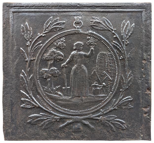 Fireback with medallion representing a shepherdess-0