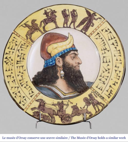 Théodore DECK et Albert ANKER, Dish with Egyptian decoration in earthenware, representing an Egyptian queen-1